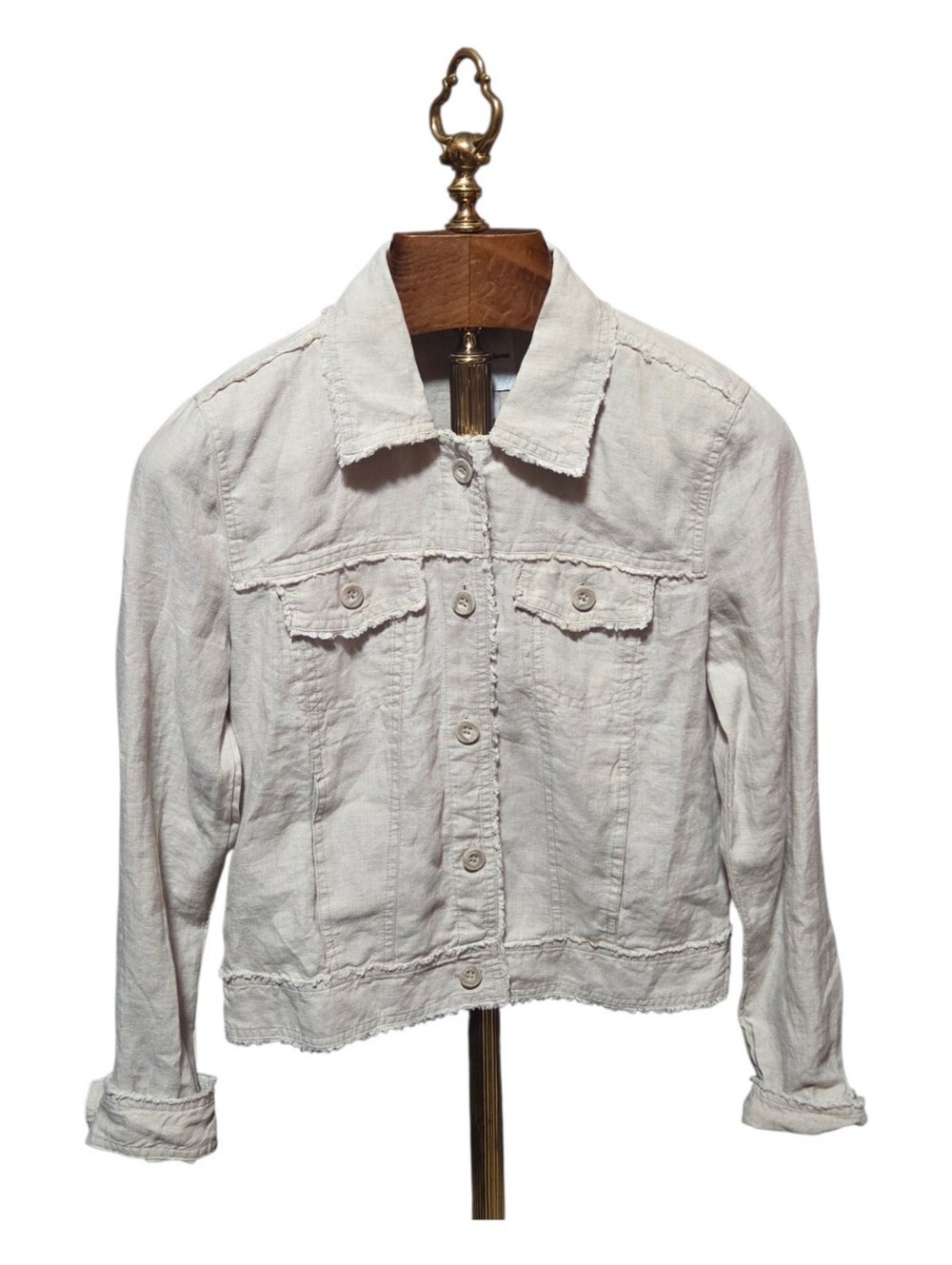Tommy Bahama Two Palms Jacket Linen Raw Edge Button Up Tan Beige Size Small - Picture 2 of 7